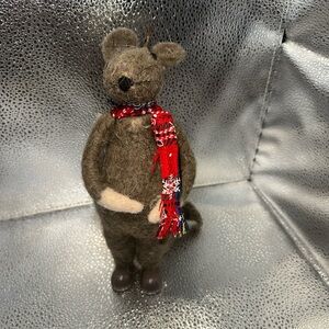 Felt handmade Brown Mouse Figurine with Red Scarf